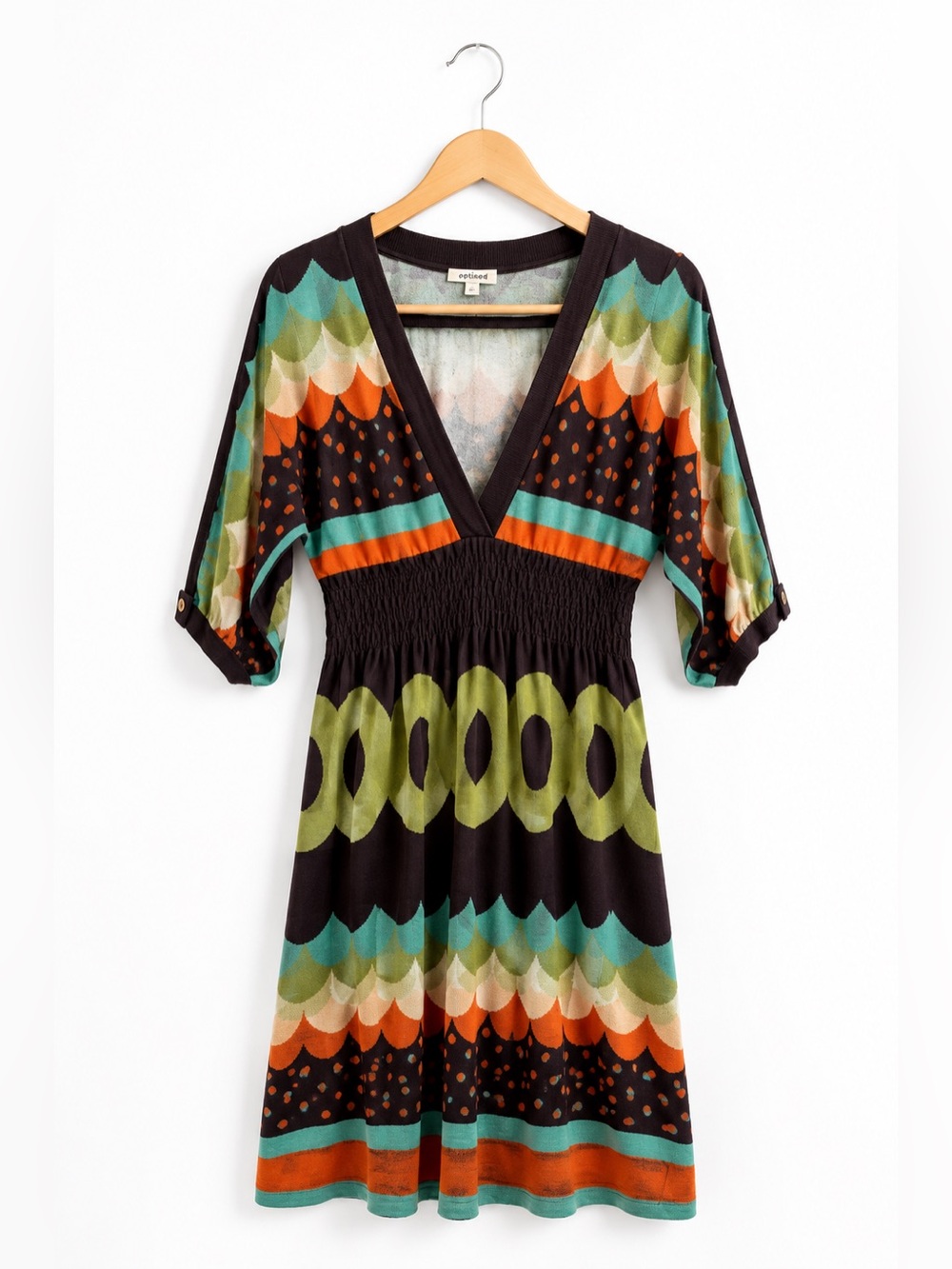 Forever 21 Boho Patchwork Print Dress Y2K Festival Midi Dress Size Small